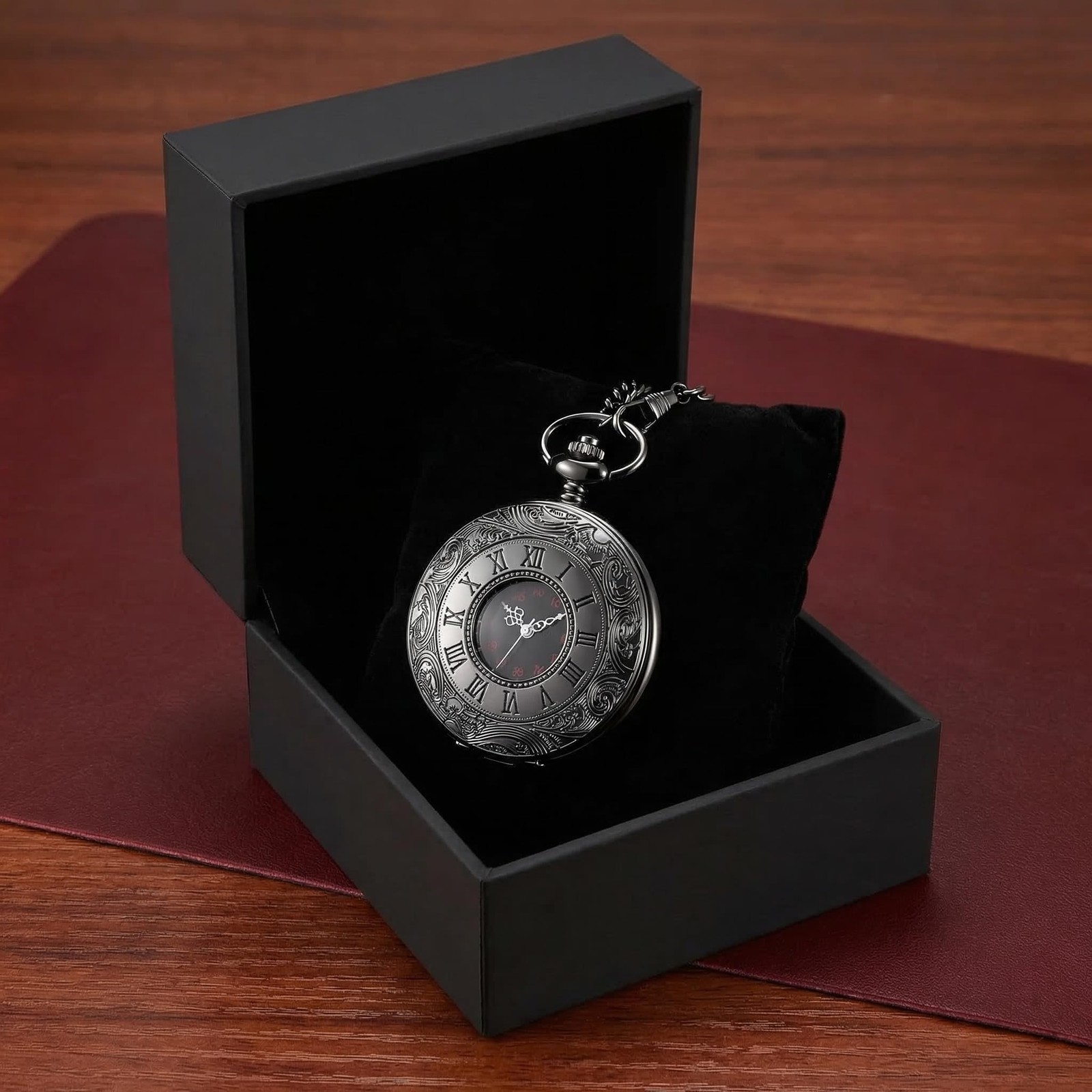 Mens Vintage Quartz Pocket Watch Roman Numerals With Gift Box Black or Bronze