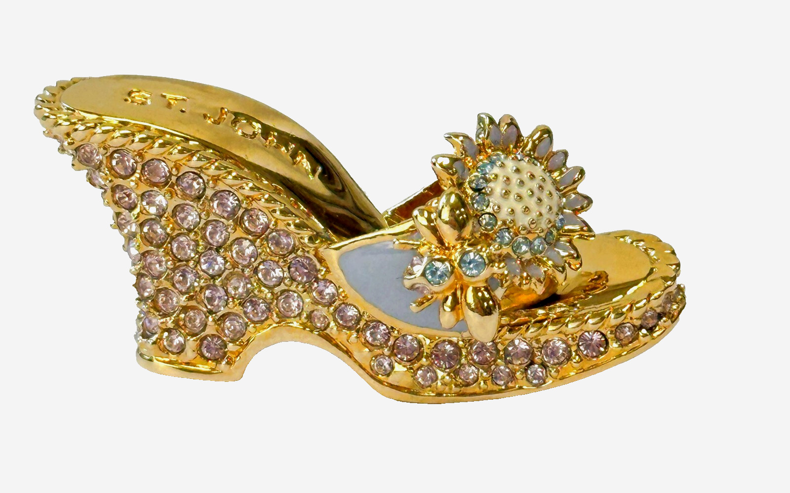 NWT ST. JOHN Shoe Brooch Wedge Pin Flower 24 KGP Lilac/Pink Multicolor Swarovski