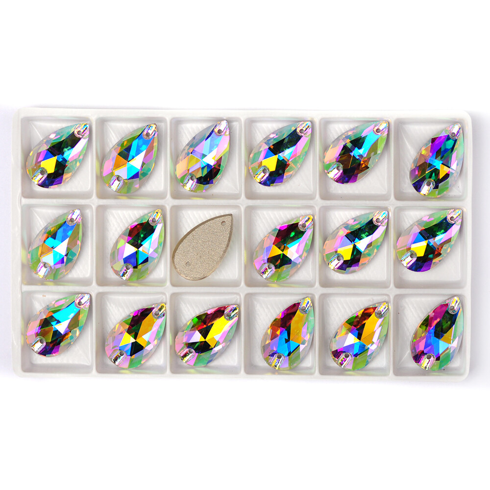 3230 Drop Sew On Rhinestones AB Clear Crystals Stones Flat Back Sewing Beads