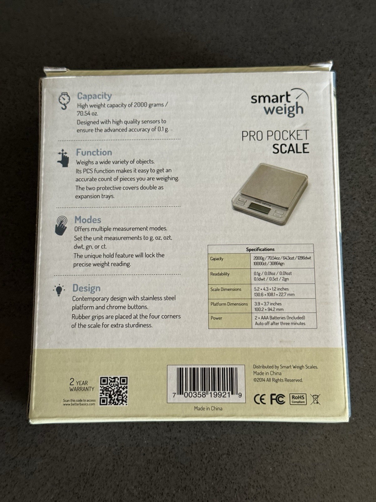 Smart Weigh Digital Pro Pocket Scale 2000g x 0.1 Grams Precise Weighing Profe…