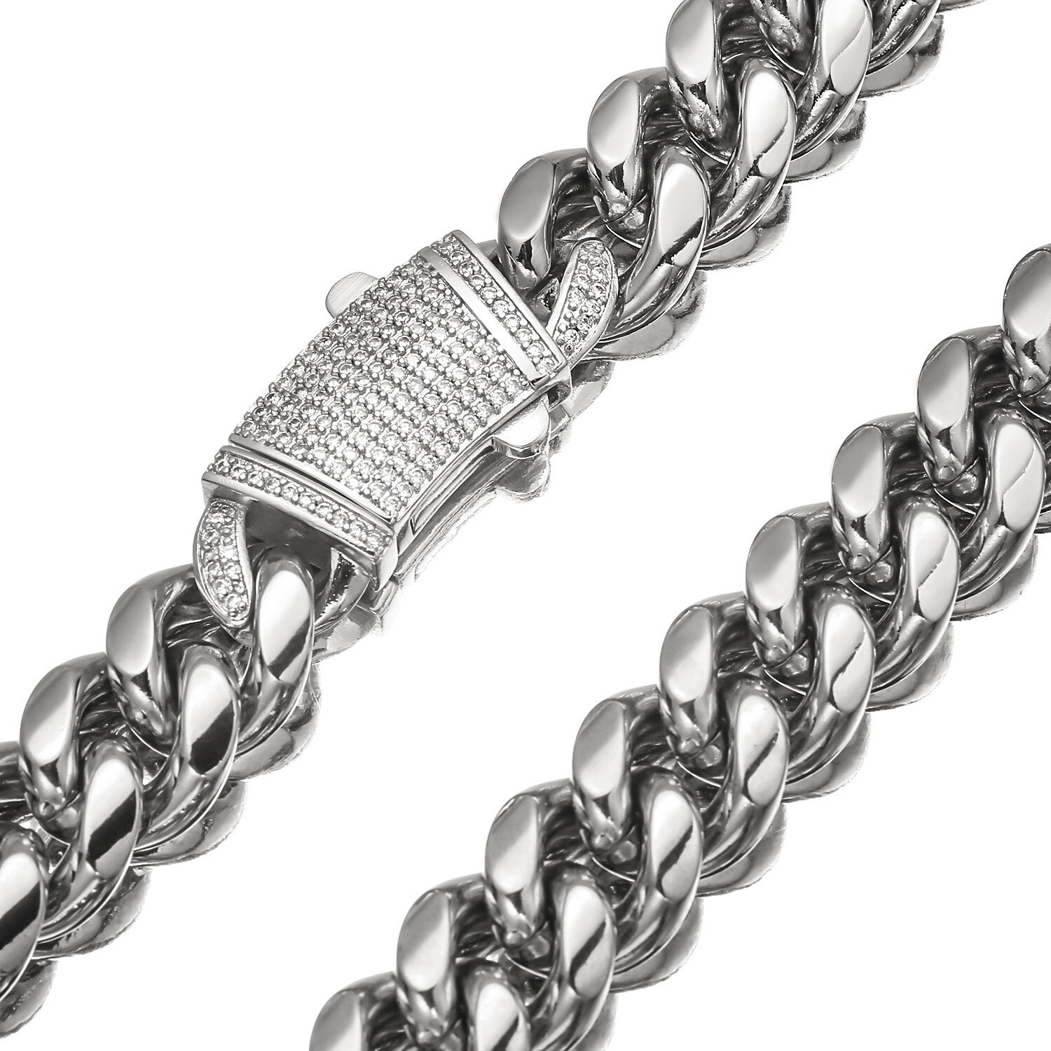 6/8/10/12/14mm Men Women 316L Stainless Steel Cuban Link Chain Necklace CZ Lock