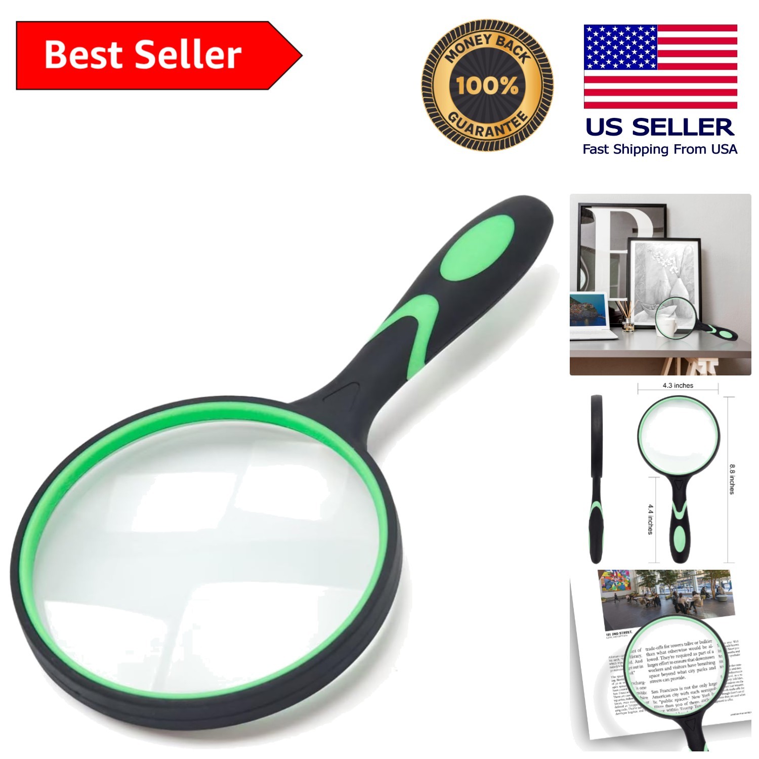 Large Handheld Magnifier 5X with Ergonomic Rubber Handle – Perfect for All Ages