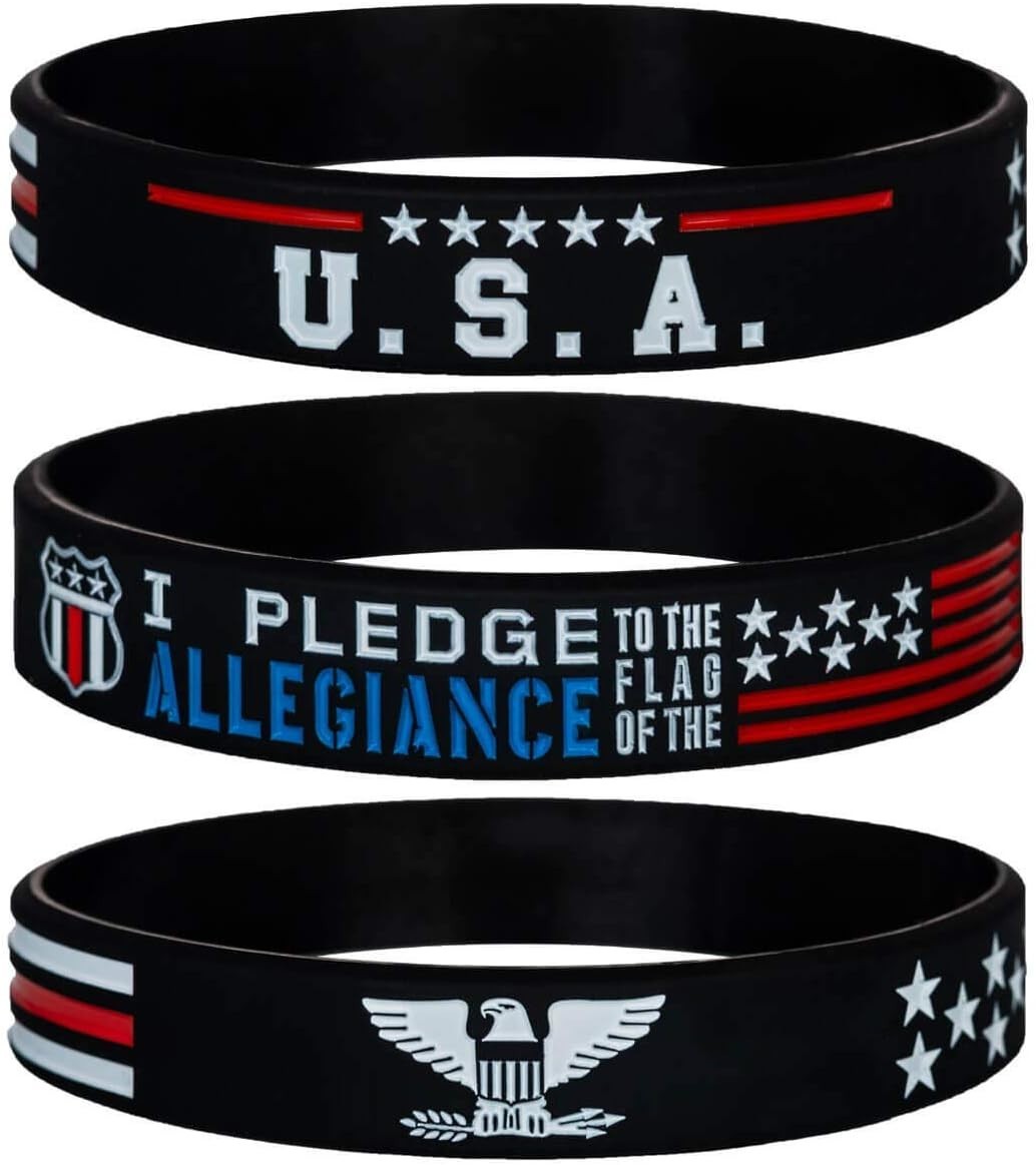 Power of Faith Patriotic American Flag Silicone Bracelets Set with Patriot’s …