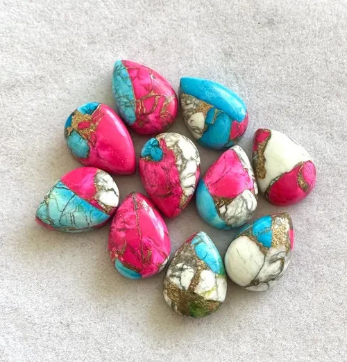 WHOLESALE COTTON CANDY TURQUOISE CABOCHON PEAR SHAPE LOOSE GEMSTONE LOT JEWELERY