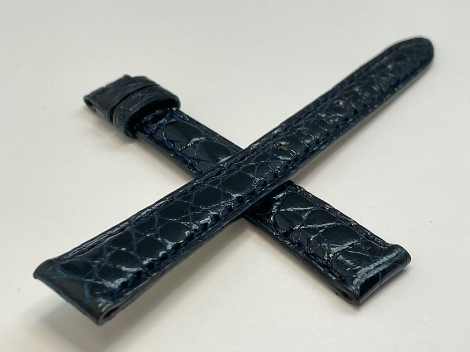 OEM Juvenia Genuine Crocodile Glossy Dark Navy Blue 13mm Watch Strap No Buckle