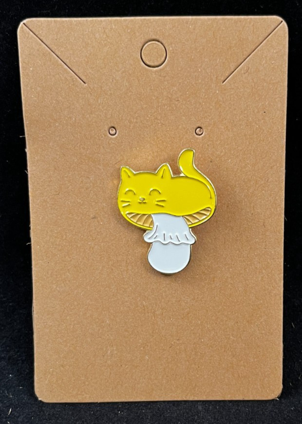 Mushroom Cat – Enamel Pin – Novelty – Food – About 1 1/8 Inch High