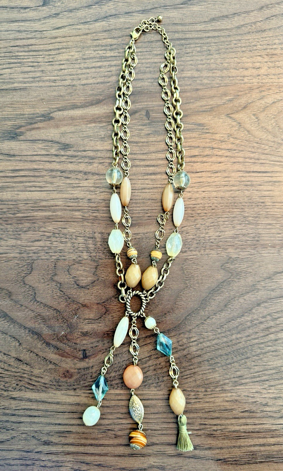 Vintage Style Green Blue Brown Beaded Necklace