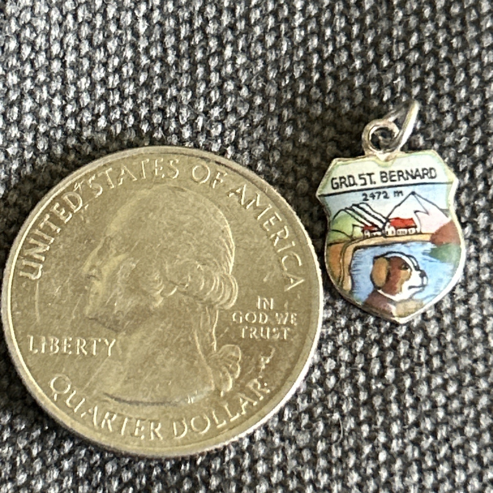 Grd. St. Bernard Switzerland Vintage 800 Silver & Enamel Bracelet Charm Alps