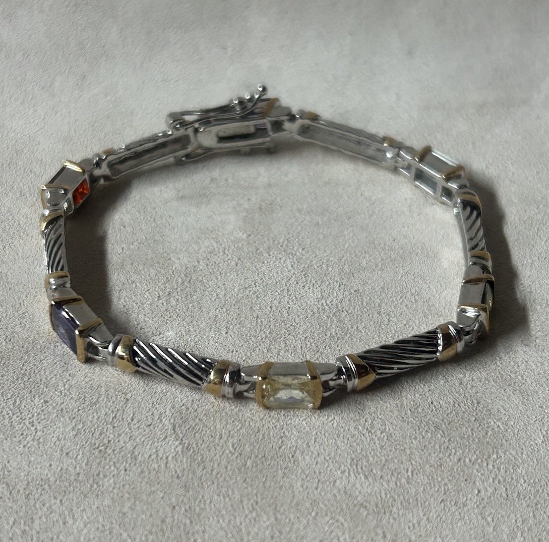 Silver/ Gold Tone Tennis & Cuff Bracelet Lot Of 2