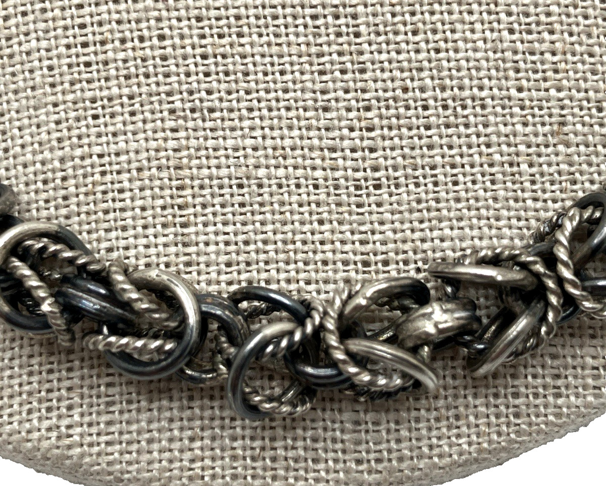 Sterling Silver Byzantine Chain Link Necklace 19.5″