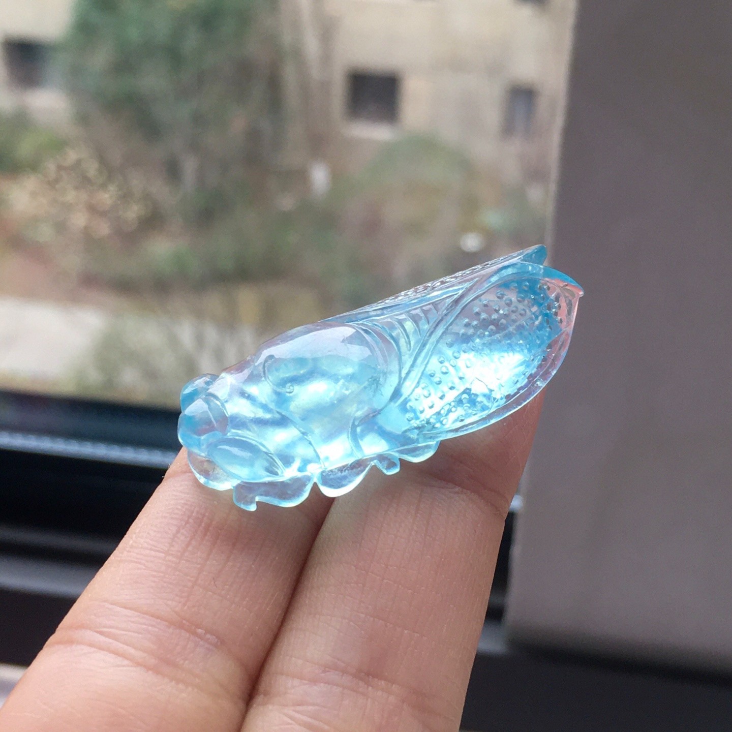 37.4*18.3*10.7mm Natural Aquamarine Gemstone Crystal Carved Pendant