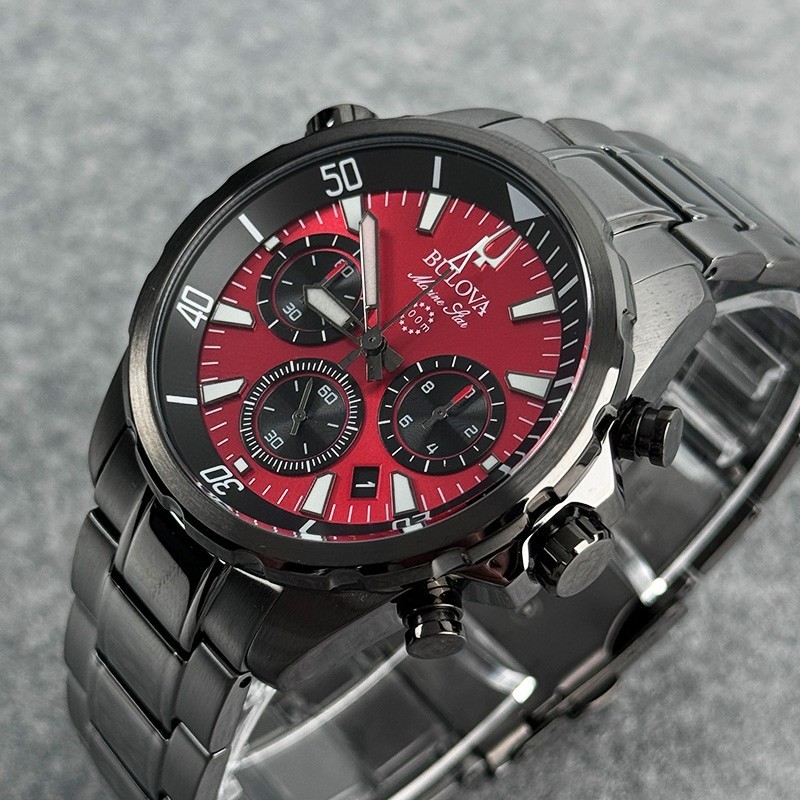 Bulova Marine Star 98B350 Men’s Chronograph 43mm Red Dial Quartz Watch