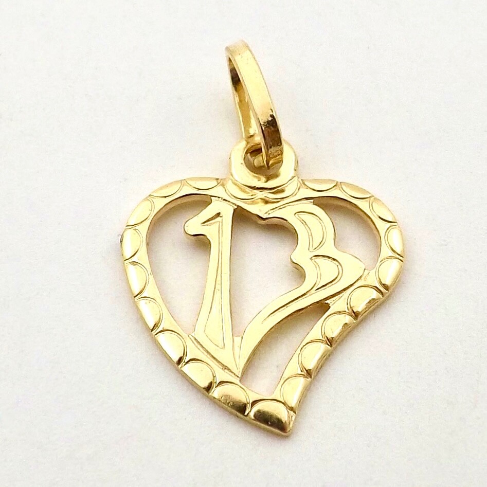 18k Gold Lucky 13 Number Thirteen Heart Charm Pendant Italy 750 New