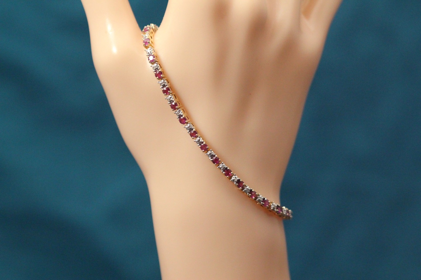 14K Yellow Gold Round Ruby & Diamond 7.5″ Tennis Bracelet 8.8 Grams (BR5028)