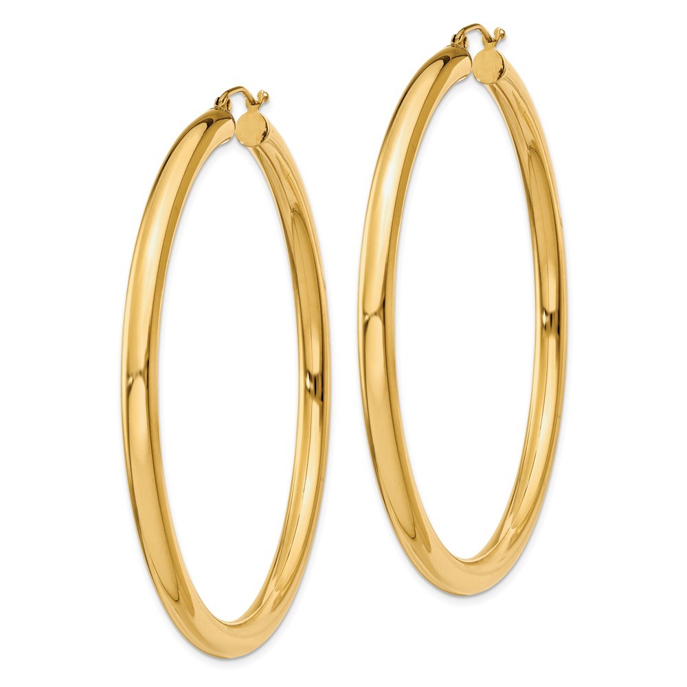 10k Yellow Gold 4mm Tube Hoop Earrings for Women 4.77g L-60mm, W-4mm