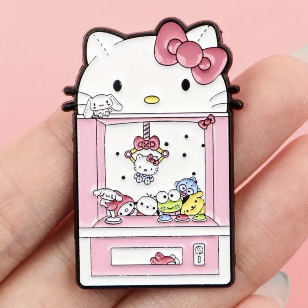 Pink Kawaii Claw Machine, Hello Kitty, Sanrio, Enamel, Zinc, Alloy, Pin, Brooch