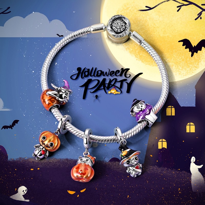 MULA 925 Sterling Silver DIY Charm CZ Pumpkin Doll Pendant for Women Bracelet