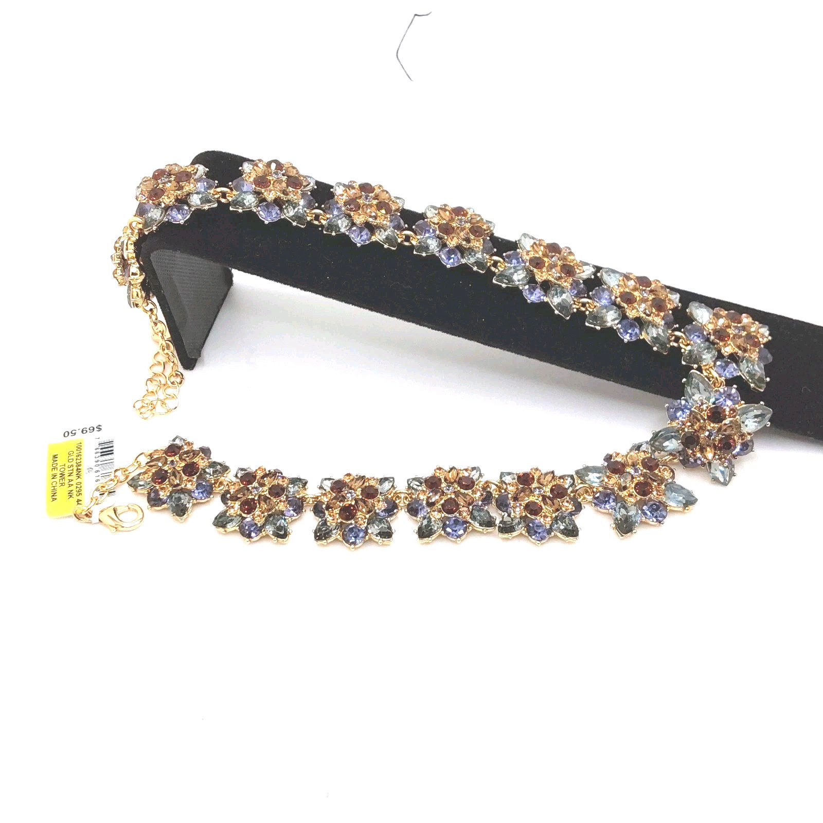 Charter Club Beautiful Gold Tone Multicolor Floral Link Crystal Necklace