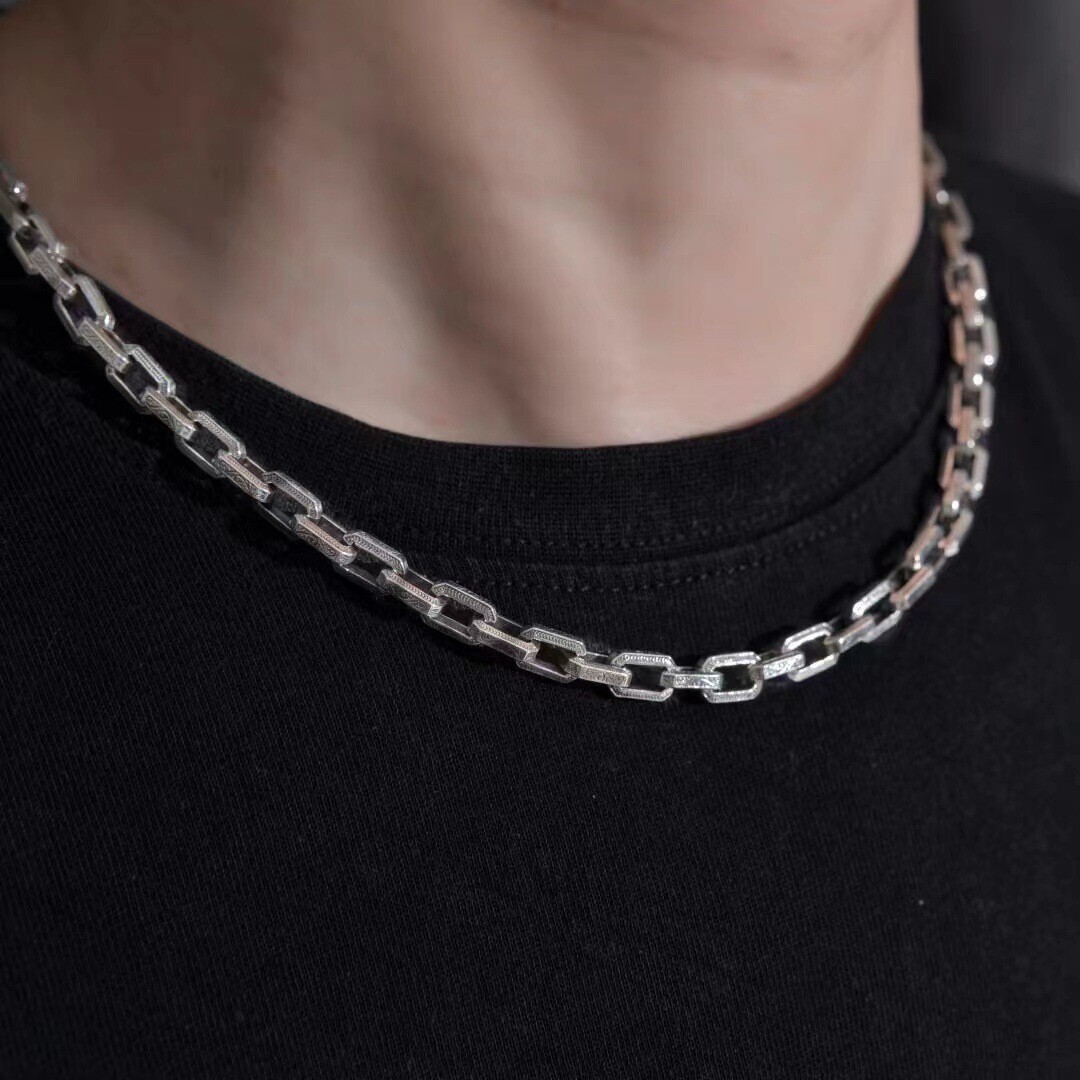 6MM 20-26″ Real 925 Sterling Silver Box Rectangle Link Necklace for Men Jewelry
