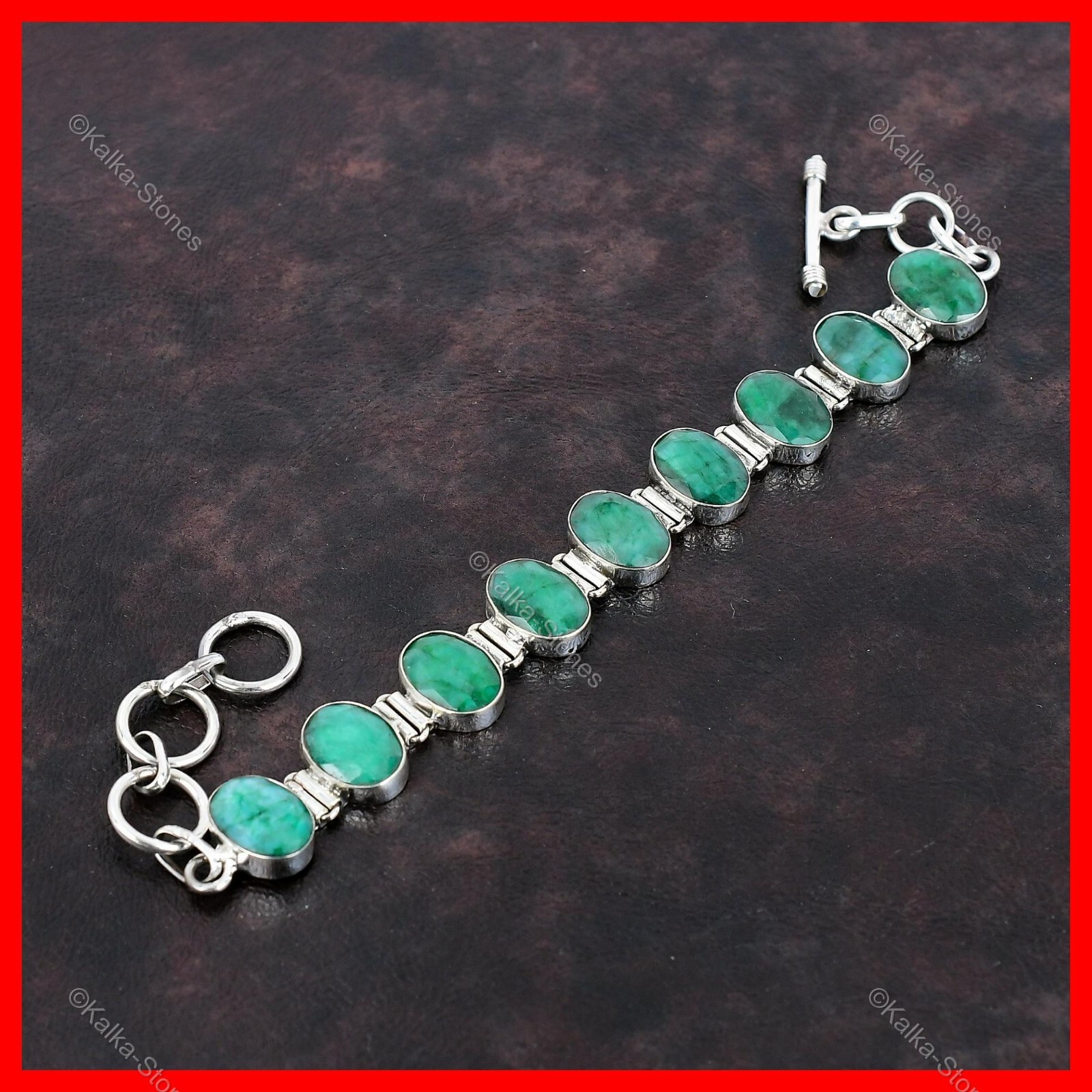925 Silver Natural Zambian Emrald Wife Chain Halloween Art Deco Bracelet Jewelry