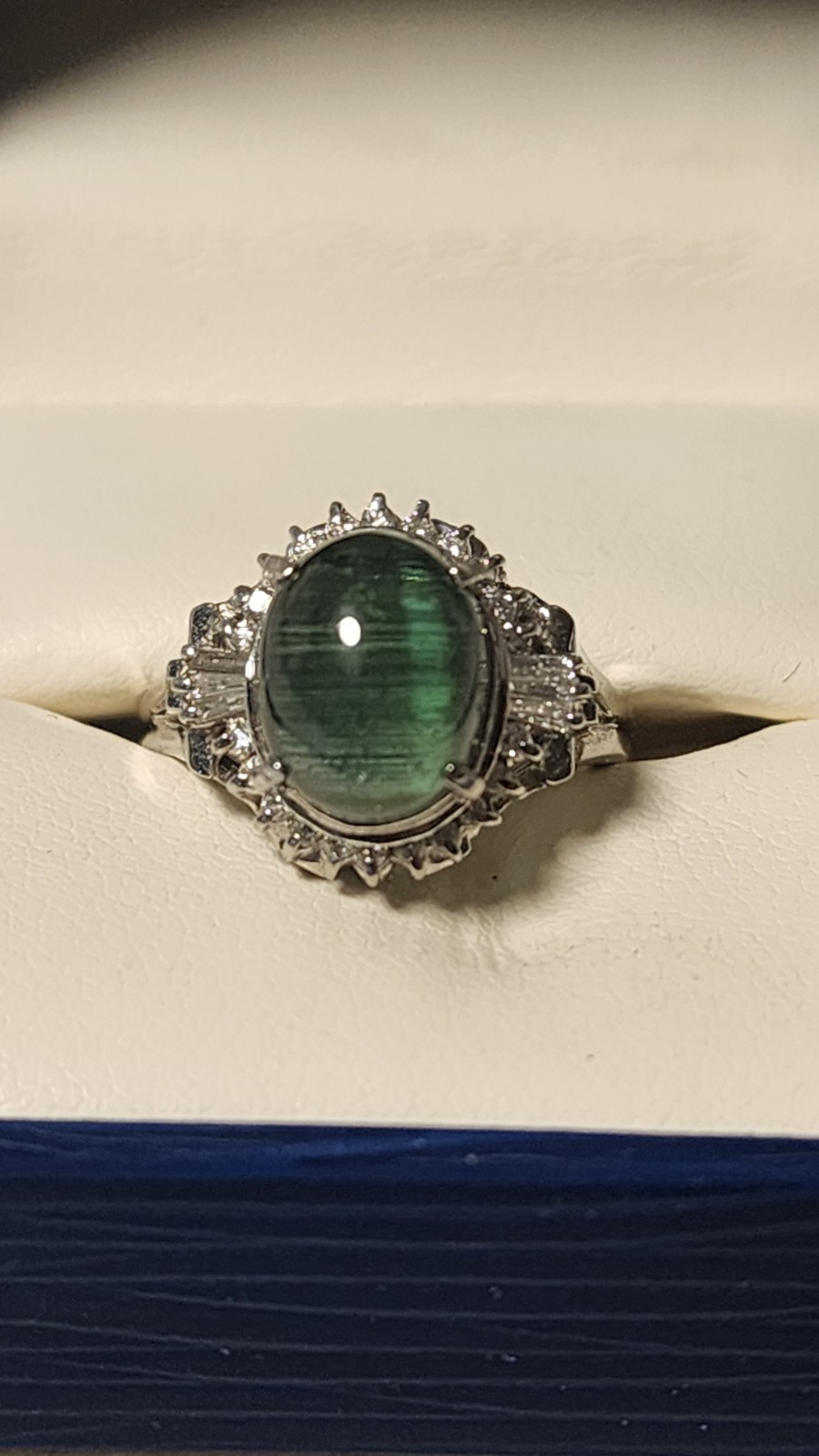 Estate Diamond 4.40ct Cat’s Eye Tourmaline Platinum Cocktail Ring 7.1 Grams