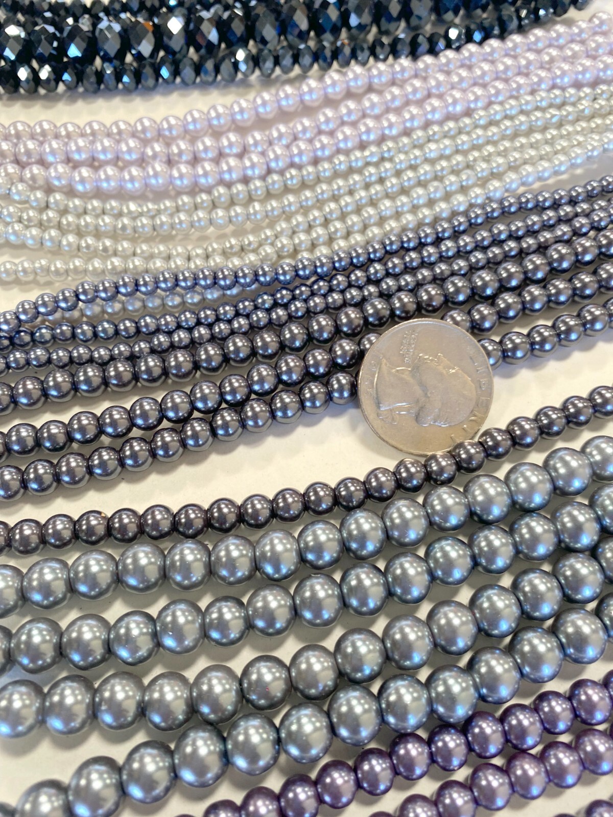 Bulk Glass Beads for Jewelry Making GRAY SILVER WHITE MIX Round Pearl 1 lb