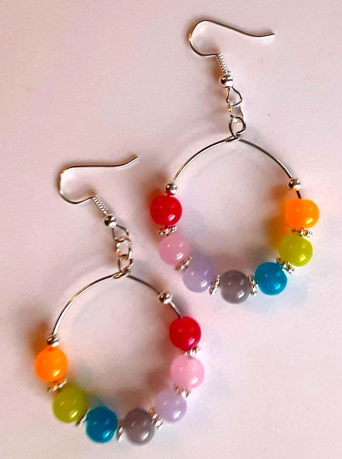 big COLORFUL JADEITE hoops SP fish hook handcrafted X2