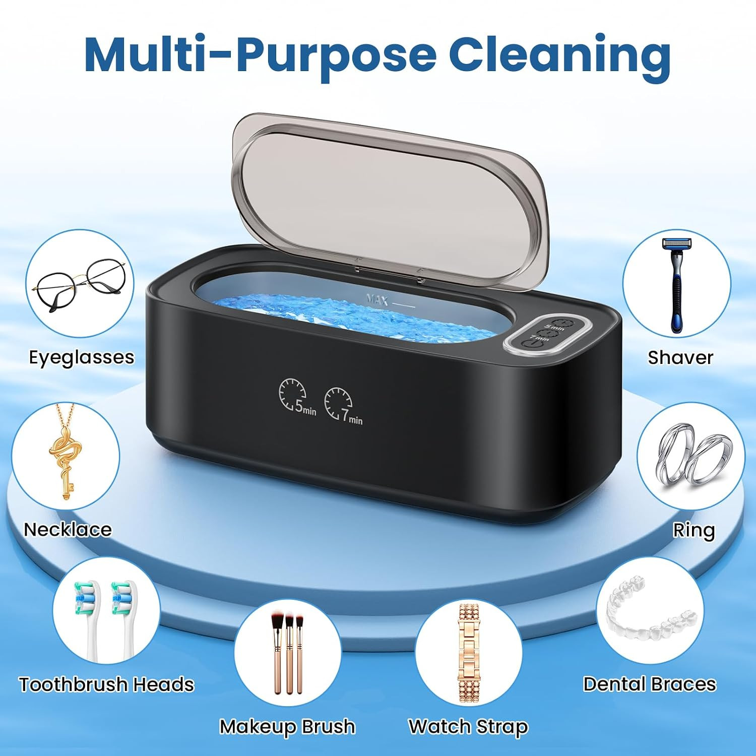 Ultrasonic Cleaner 48KHz Jewelry Glasses Cleaner Machine 400ML Stainless Tank