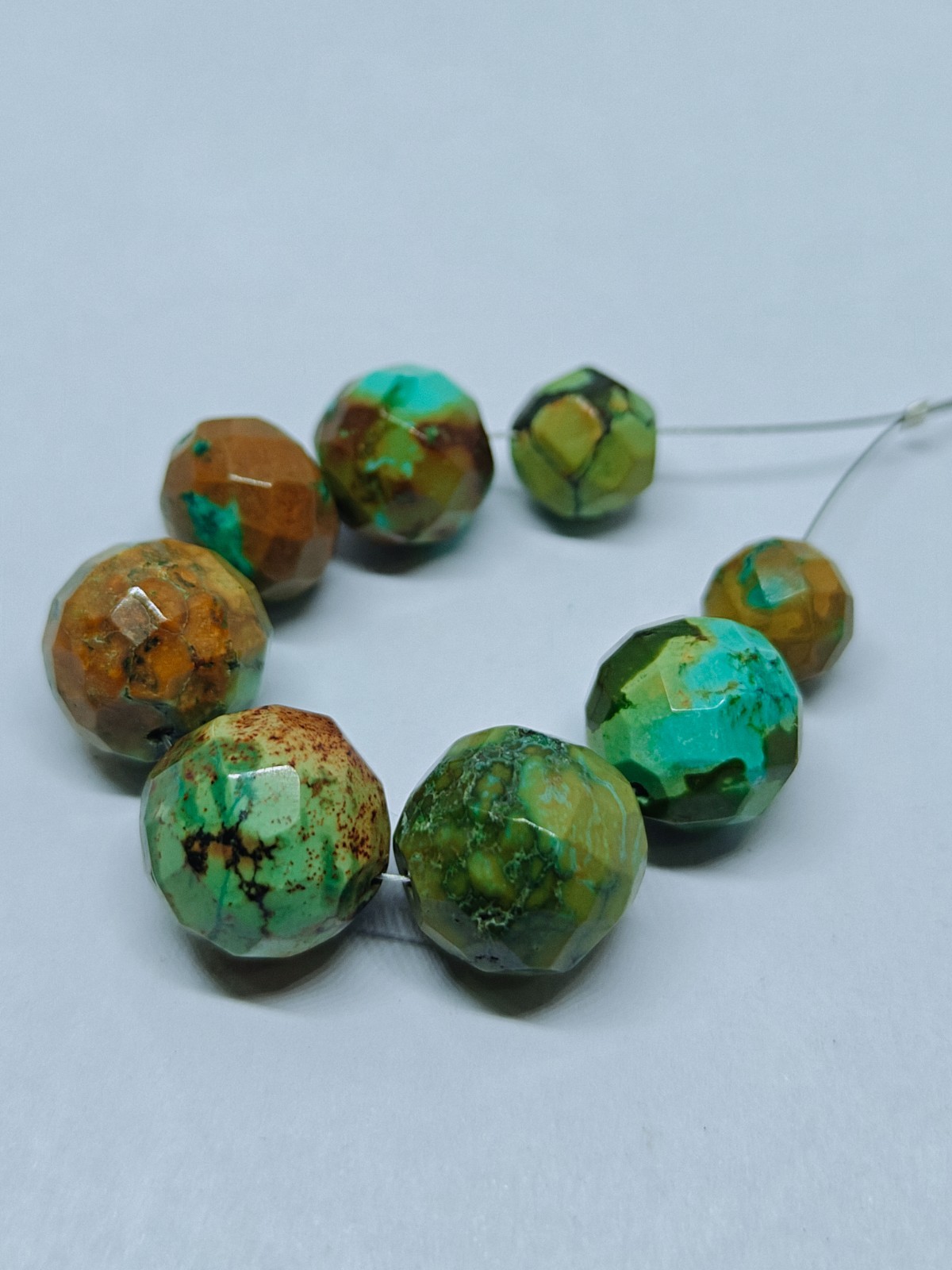 Natural Hubie Turquoise Faceted Round Beads, Loose Gemstone Jewelry Beads 65 Cts