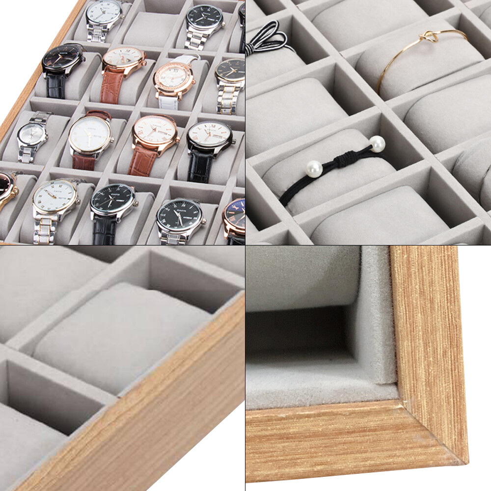 24 Slots Wood Watch Box Jewelry Storage Case Organizer Display Box Holder Tray