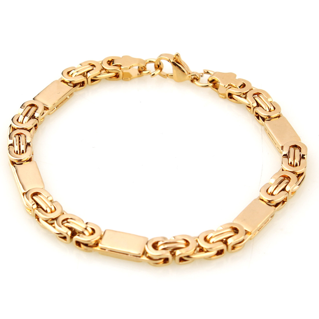 Mens Chain Stainless Steel 18K Gold Tone Byzantine Link Necklace Bracelet Set