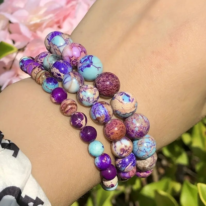Purple Blue Sea Sediment Jasper Beads Healing Reiki Women Lotus Bracelet Gifts