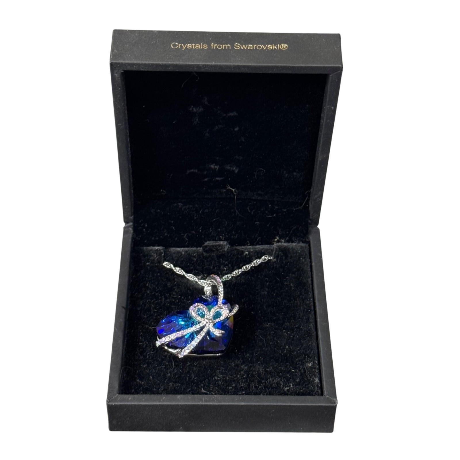 Qianse Swarovski Blue Crystal Heart of The Sea Pendant Necklace Silver Tone NEW