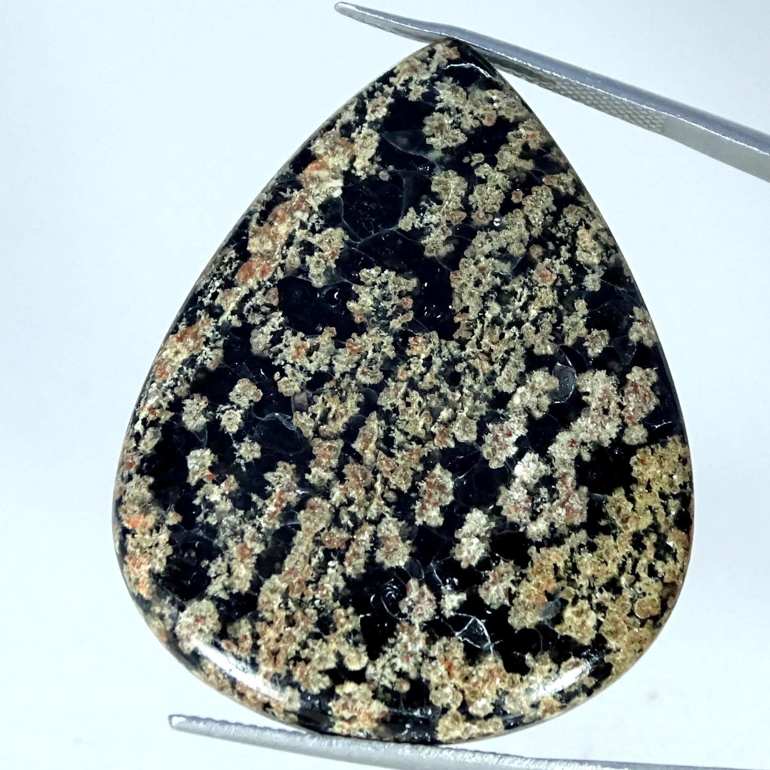 45.20Cts. 100% Natural Flower Obsidian Pear Cabochon Gemstone 33X41X5MM