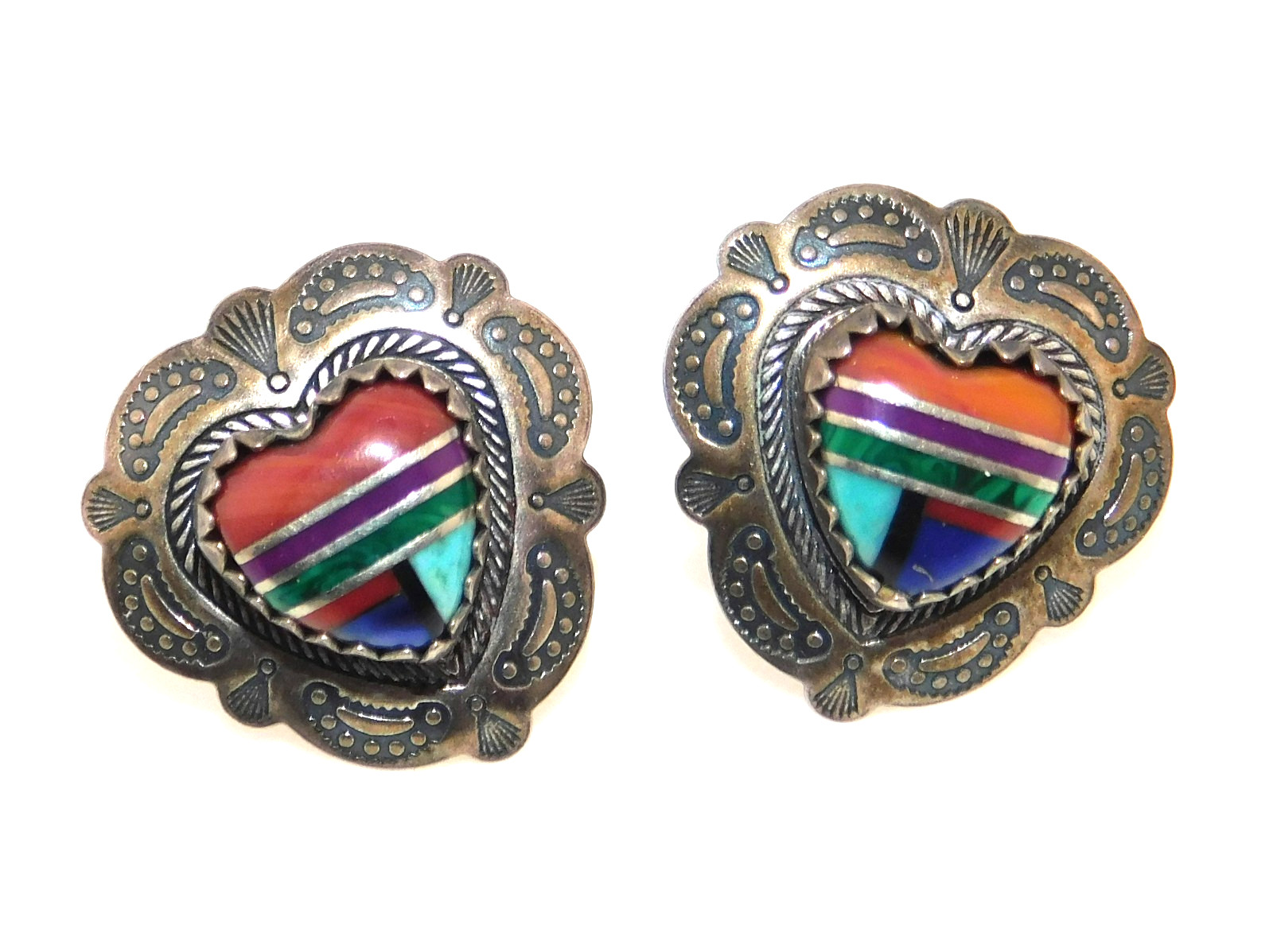 QT Quoc Turquoise Inc 925 Sterling Silver Multi Gemstone Stamped Heart Earrings