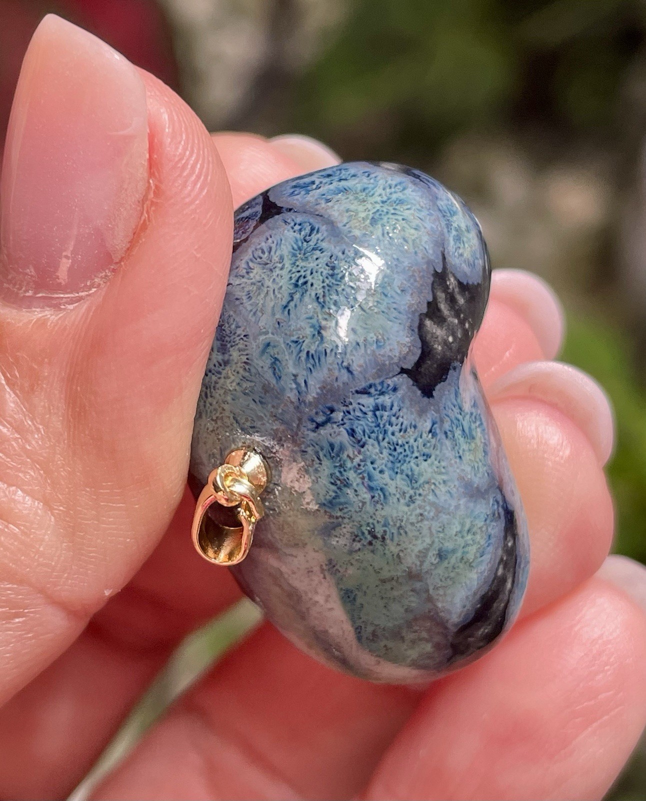 Handmade Ceramic Pendant Jewelry. Unique piece. Deep blue
