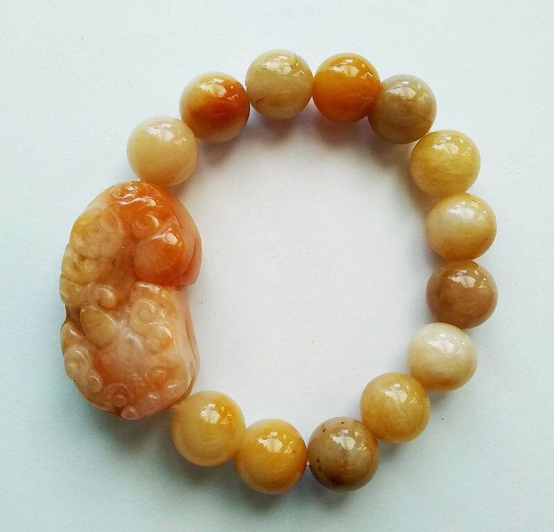 11mm Yellow Jade Round Beads Bracelet Pixiu money animal Wealthy Lucky jewelry
