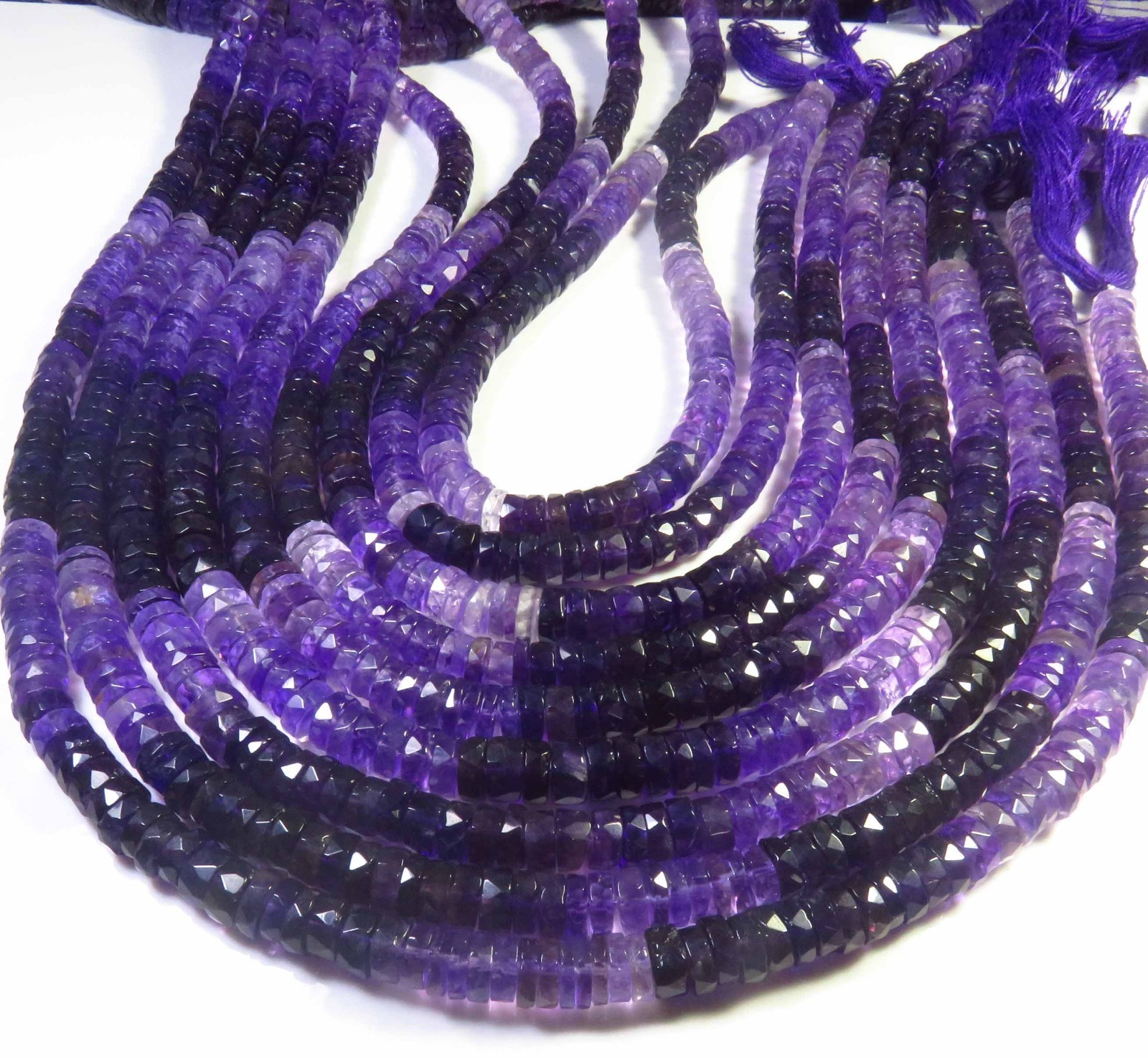Purple Amethyst Shaded Gemstone 16″ Inch Natural Multi Heishi Faceted Beads 7 mm