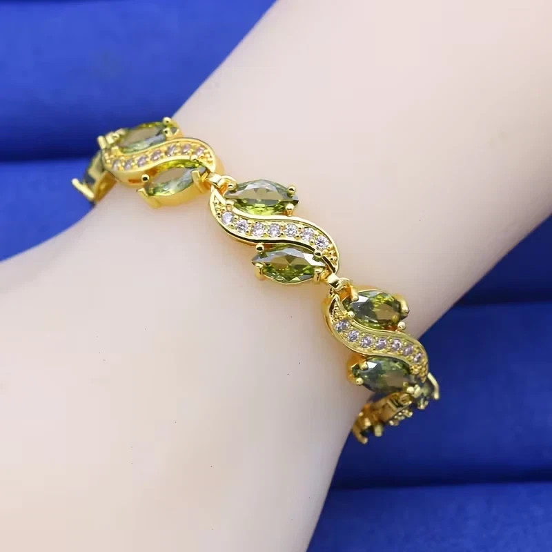 10Ct Marquise Lab-Created Peridot Women’s Tennis Bracelet 14K Yellow Gold Plated