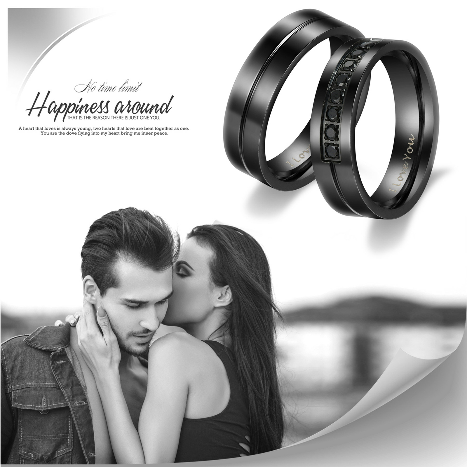Couples Stainless Steel/Yellow Gold Plated CZ Ring I Love You Promise Band Gift