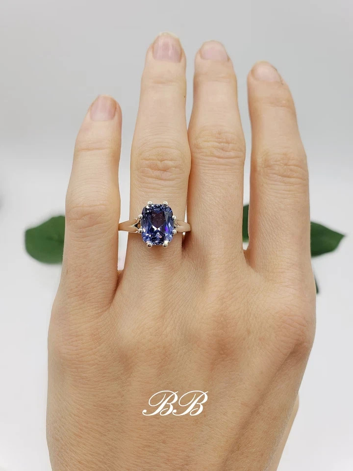 4.00Ct Cushion Cut Natural Tanzanite Gemstone wedding Ring Solid 14k White gold