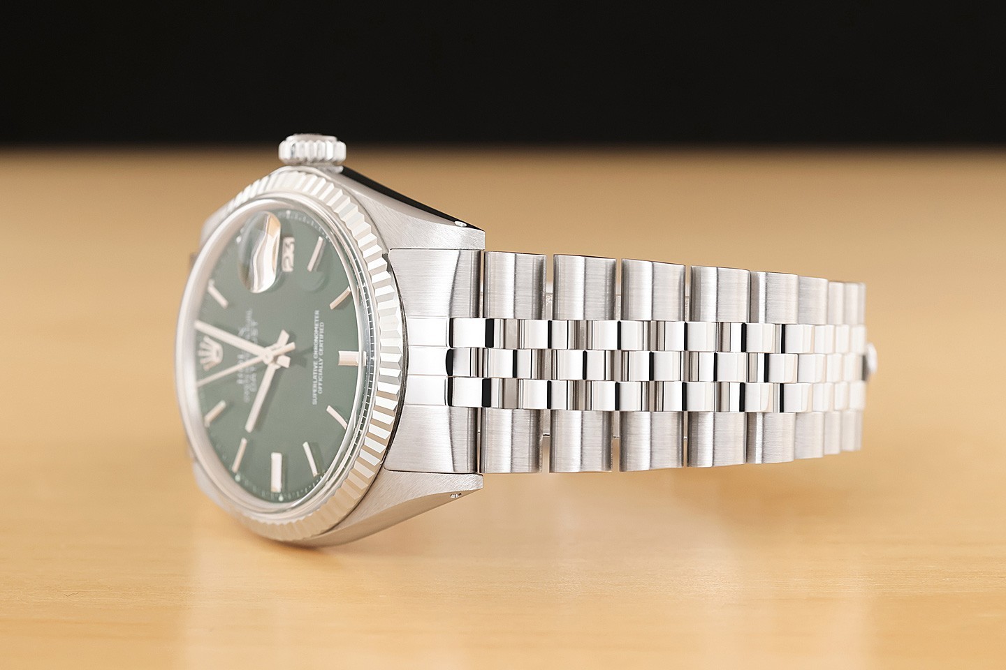 ROLEX MENS DATEJUST GREEN DIAL 18K WHITE GOLD STEEL WATCH w/ JUBILEE BRACELET