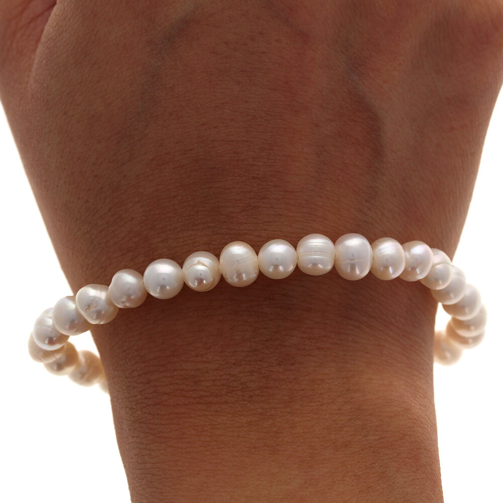 Small Pearl Stretch Bracelet, Genuine Cultured Freshwater Pearls, Bracelet, 7.5″