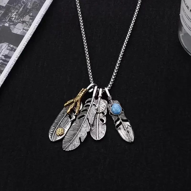 Boho 925 Sterling Silver Eagle Hawk Falcon Feather Claw Fashion Pendant Necklace