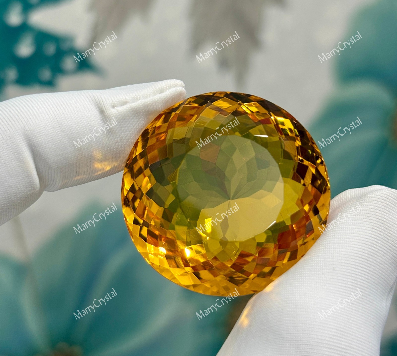 105 Ct Top Color Madeira Yellow Citrine Round Shape Glass Field Loose Gemstone