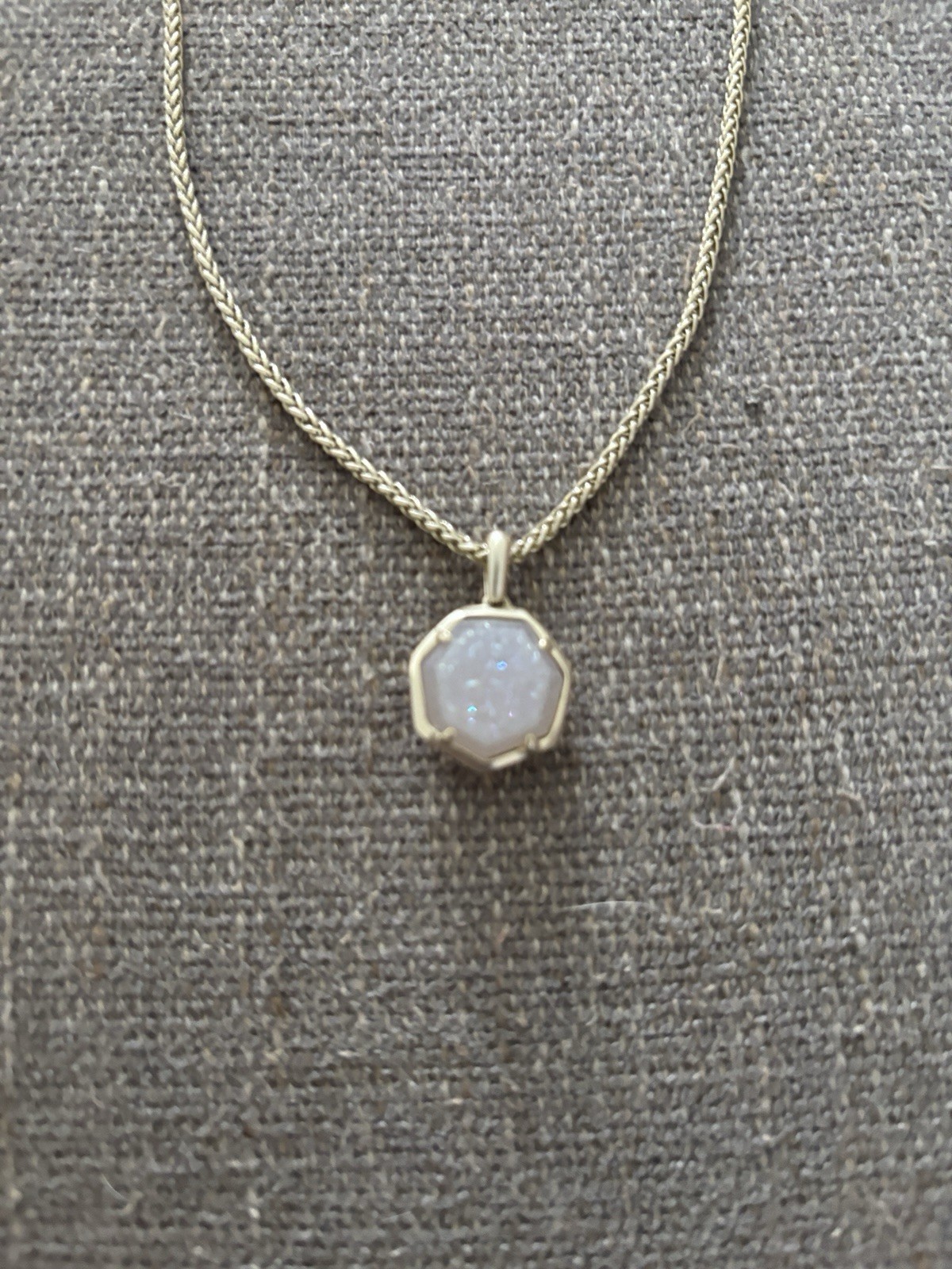 Kendra Scott Gold Tone Necklace & Earrings Set White Sparkly Octagon Stones