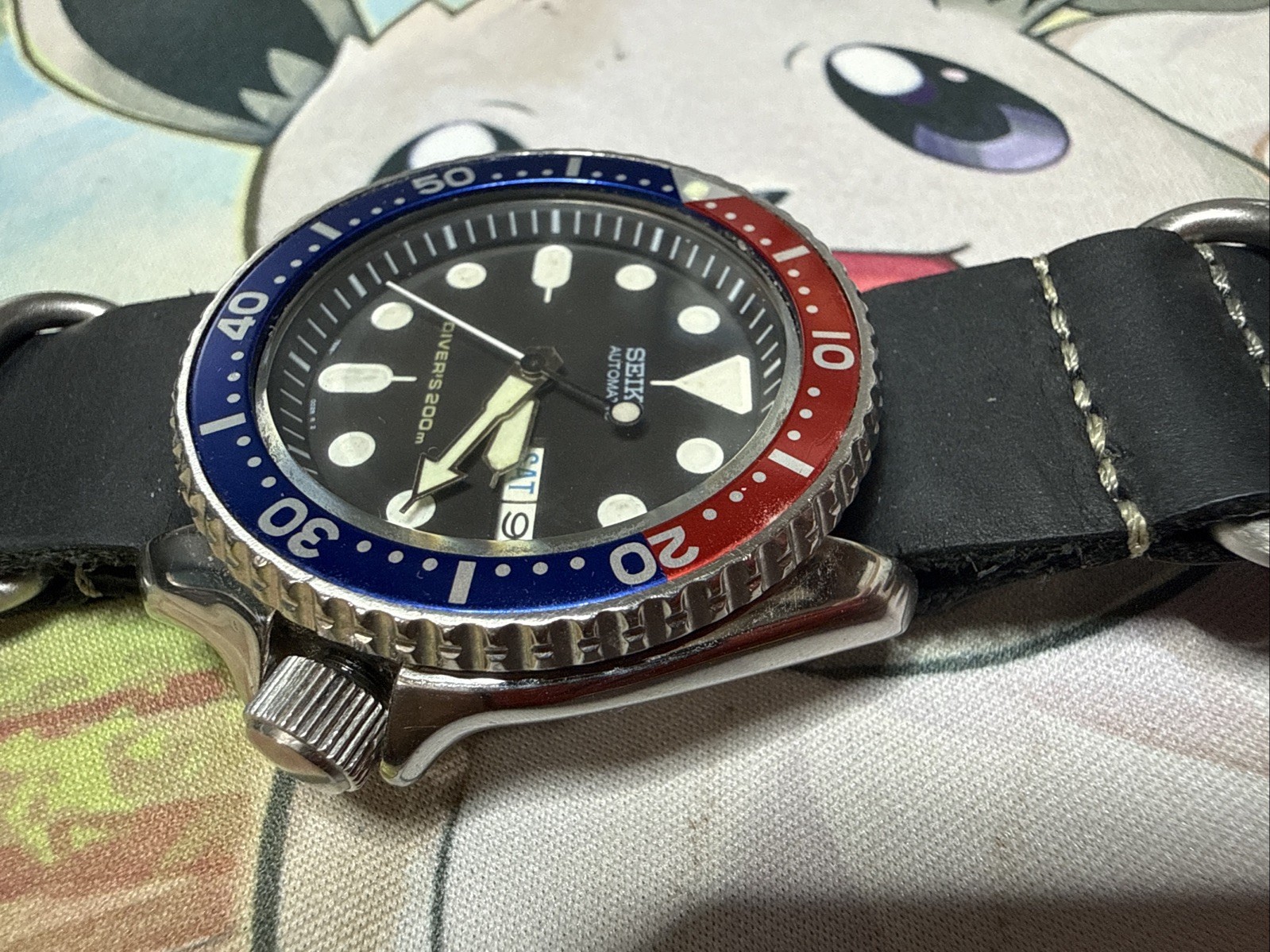 Seiko skx-007 Automatic Diver’s 200m Black Dial Day/Date Steel Watch Pepsi ￼MOD