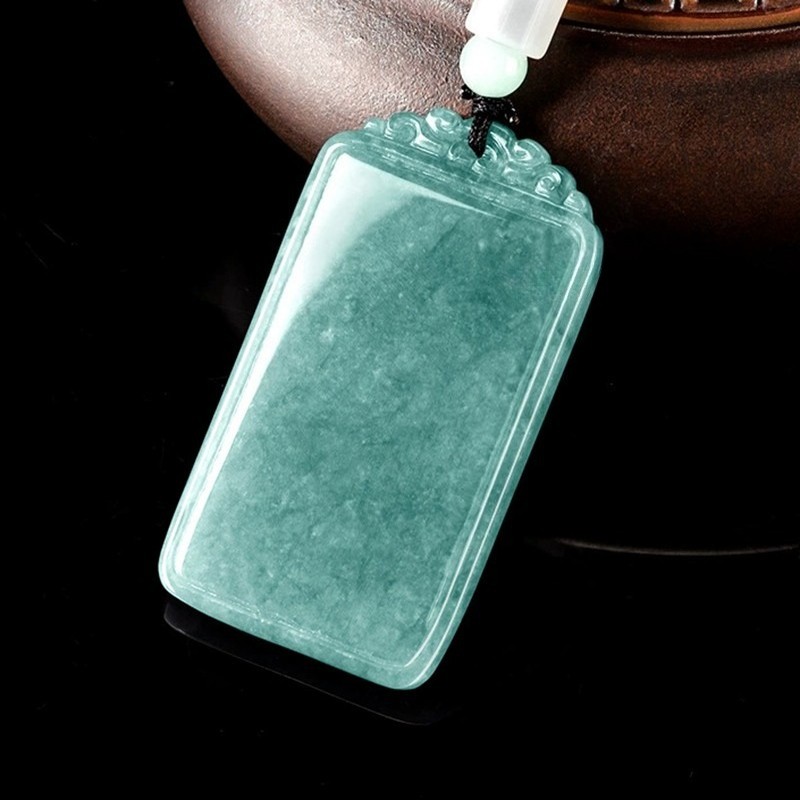 4Pcs 4 Colors Certified Natural A Jade Carving Rectangle Lucky Pendant Necklace