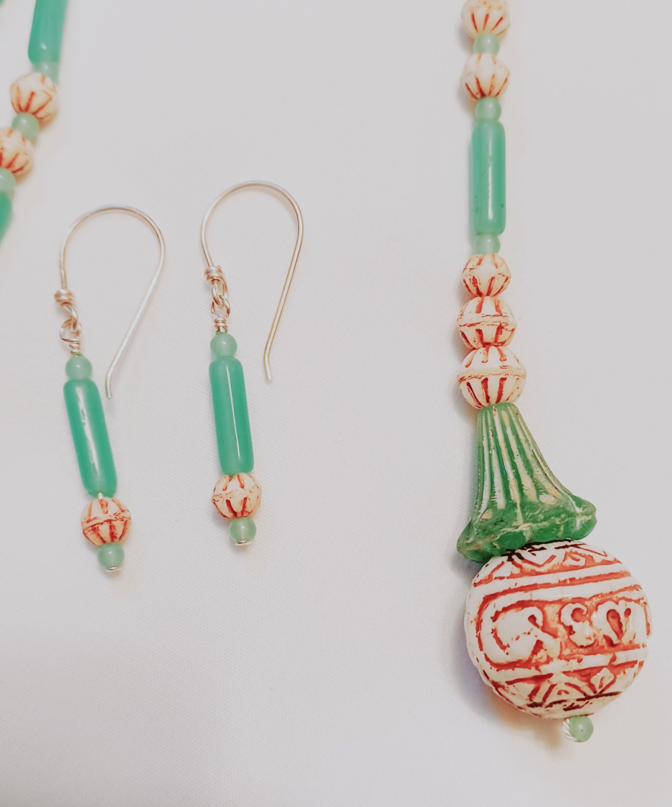 Vintage 20’s LONG Glass Beads Newly Custom Made Necklace Earrings 30in