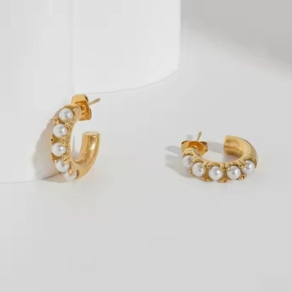 Pretty Pearl Huggies Lightweight Waterproof Pearl Hoop Earrings for Everyday Use